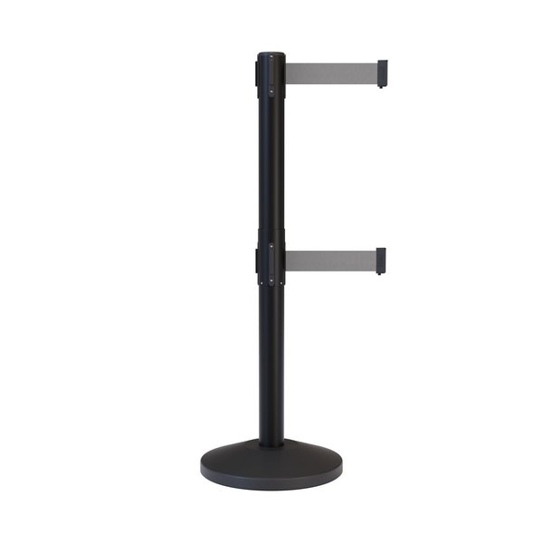 Montour Line Stanchion Dual Belt Barrier Black Post 13ft. Lt Gry Belt M630D-BK-LGY-130